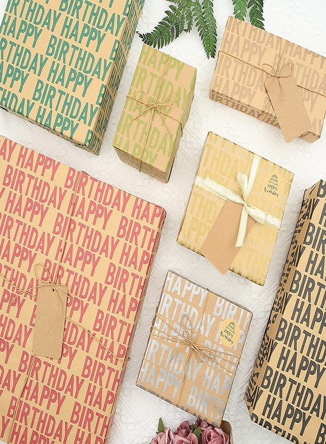 Geluode Happy Birthday Wrapping Paper For Men Boys Women Adults Kids Girls, Gift Wrapping Paper Recycled Multipack (7 Sheets,20 x 28 inches per sheet,27 Sq.ft. ttl.,) W/ 10 Gift Tags Jute Twine Tape Stickers - Image 5